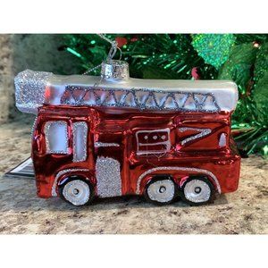 Robert Stanley Blown Glass Fire Truck Ornament  Christmas Ornament O1